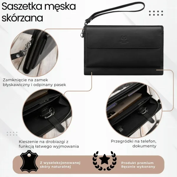 Vyriška rankinė su rankena, oda, juoda, Paolo Peruzzi